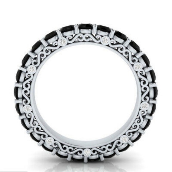 925 Silver Black Sapphire Eternity Ring - Picture 8 of 8